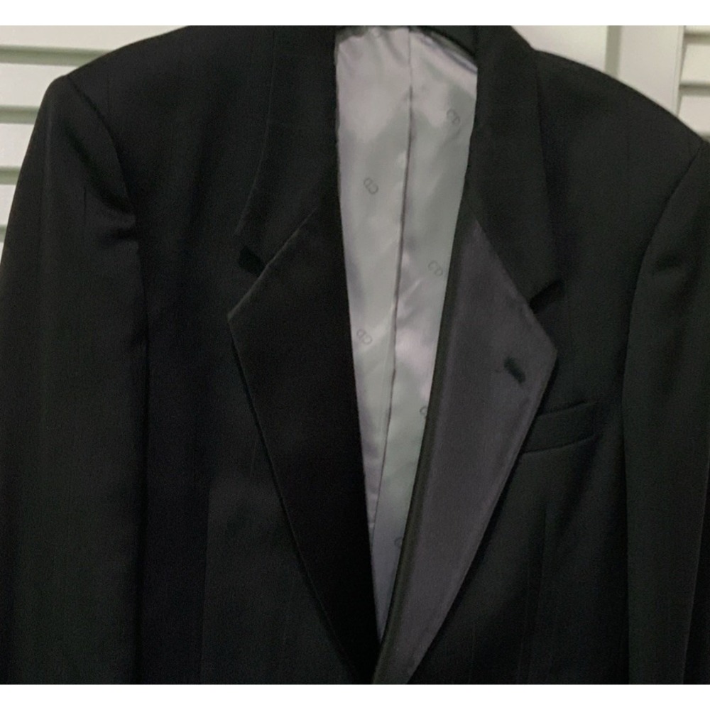 Christian Dior Monsieur 38L Satin Black Tuxedo 2 Piece Suit Flat Front Pants